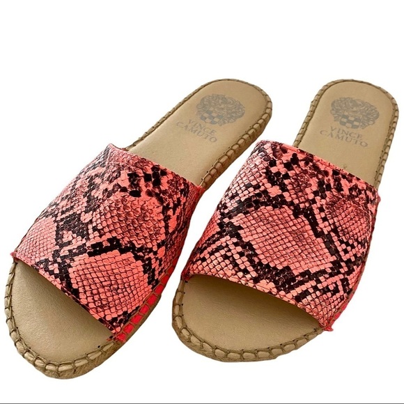 VINCE CAMUTO Pink Flat Espadrille Slides Sandals 8 Slip On Leather Summer Casual - Picture 1 of 15